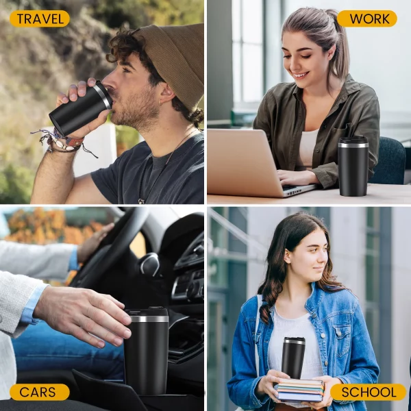 VAVSEA Single-Serve Coffee Maker Brewer 14Oz with Thermal Travel Mug and Reusable Filter, 600W Personal Coffeemaker for Ground Coffee