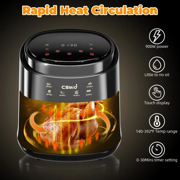 6.3 QT Large Capacity Air Fryer Touch Screen Smart Fryers Household Multi-function Air fryer that Crisps, Roasts, Reheats, & Dehydrates, High Gloss Finish,Including Air Fryer Paper Liners 50PCS,Black