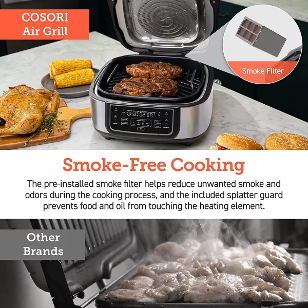 Cosori New Indoor Grill, Smart XL Air Fryer Combo Aeroblaze, 8-in-1, 6 Quart Voice Control, Black