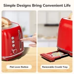 Keenstone Toaster, Retro 2 Slice Stainless Steel Toaster with Cancel, Defrost Fuction for Bread, Bagel, Wide Slots Revolution Toasters, Kitchen Appliances, Apartment Essentials Must Haves - Red