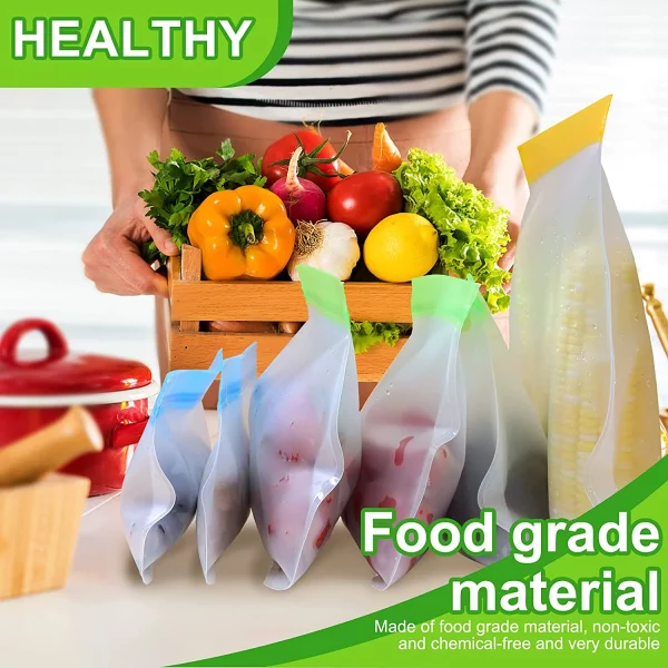 Reusable Food Storage Bags - 12 Count BPA Free Reusable Freezer Bags (2 Gallon & 5 Sandwich & 5 Snack Size Bags) Leak Proof Freezer Safe Bag for Meat Fruit Vegetable