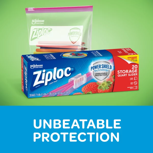 Ziploc Brand Slider Storage Quart Bags with Power Shield Technology, 20 Count