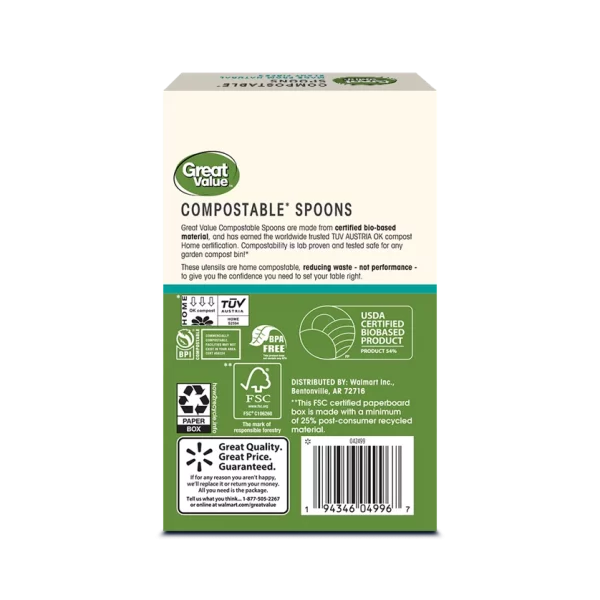Great Value Disposable Compostable Spoon, 24 Count