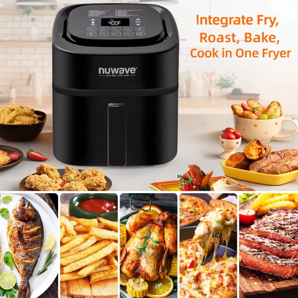 Nuwave Brio 6-Quart Air Fryer with Temperature Probe and Smart Cooking Programs for Even and Fast Cooking, Gourmet