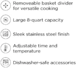 Chefman Turbo Fry Stainless Steel Air Fryer with Basket Divider, 8 Quart