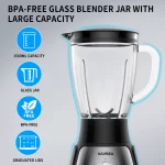VAVSEA 1000W Countertop Blender for Shake and Smoothies, with 51oz Glass Jar & 20oz Travel Cup, 5 Speed Multifunctional Blenders for Kitchen Ice Crush Fruit Protein Drinks Vegetable, Silver