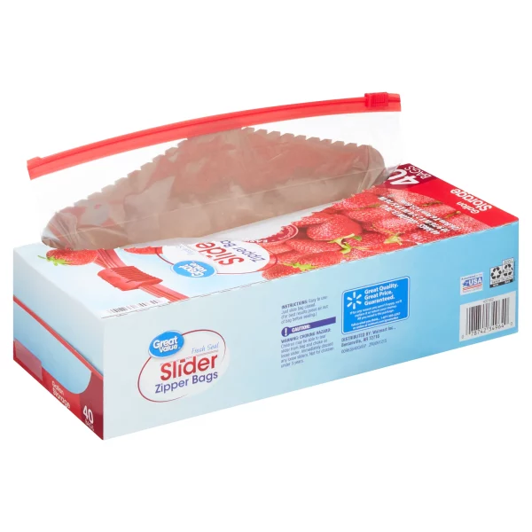 Great Value Fresh Seal Slider Zipper Bags, Gallon Storage, 40 Count