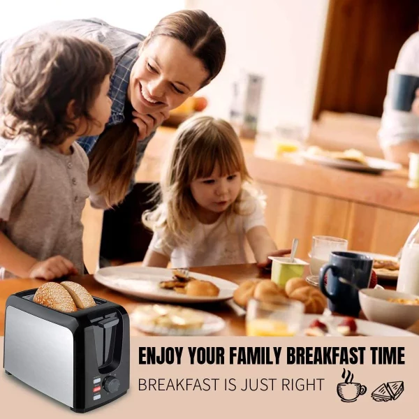 Dear Morning Toaster 2 Slice with 2 Wide Slots 7 Shade Settings and Removable Crumb Tray Black Bread Toaster