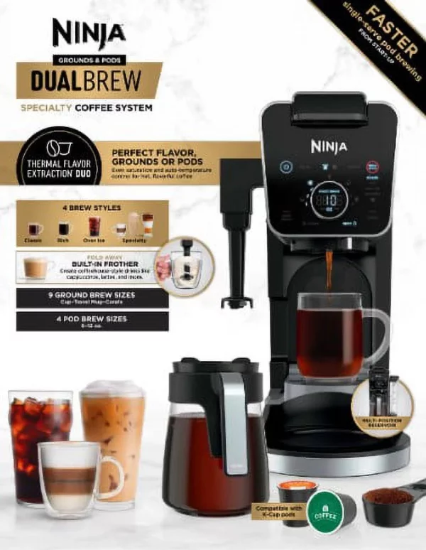 Ninja® CFP300 DualBrew Specialty Coffee System, Single-Serve, K-Cup Pod Compatible, 12-Cup Drip Coffee Maker, Glass Carafe