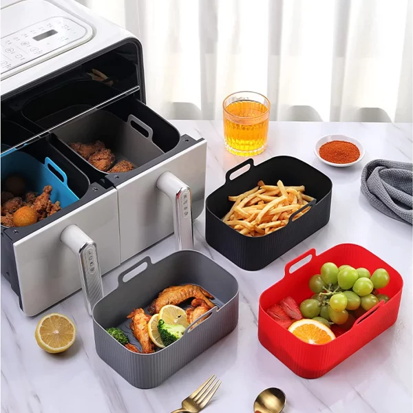 MMH 2Pcs Air Fryer Silicone Liners- Air Fryer Silicone Pot, Reusable Silicone Airfryer Liner Replacement Baking Tray Basket Insert, Non-stick, Easy Cleaning, Food Safe, Black