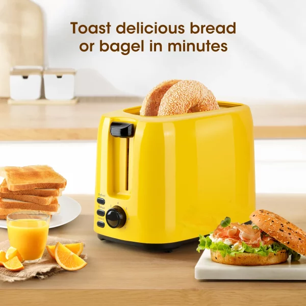 iSiLER 2 Slice Toaster Extra-Wide Slots Yellow Toaster with Defrost and Reheat Function