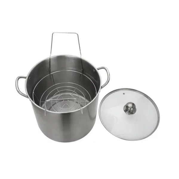 The Mainstays Stainless Steel 21.5 Quart Multi Use Food Canner with Tempered Glass Lid Silver