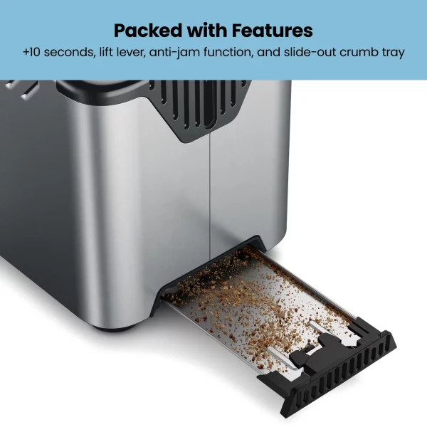 Chefman Smart Touch 2 Slice Digital Toaster, 6 Shade Settings, Stainless Steel, Removable Crumb Tray