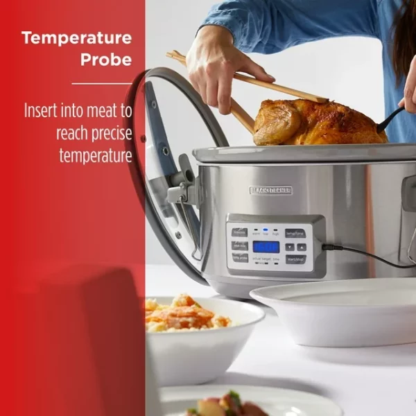 BLACK+DECKER 7-Quart Digital Slow Cooker with Temperature Probe + Precision Sous-Vide , Stainless, SCD7007SSD