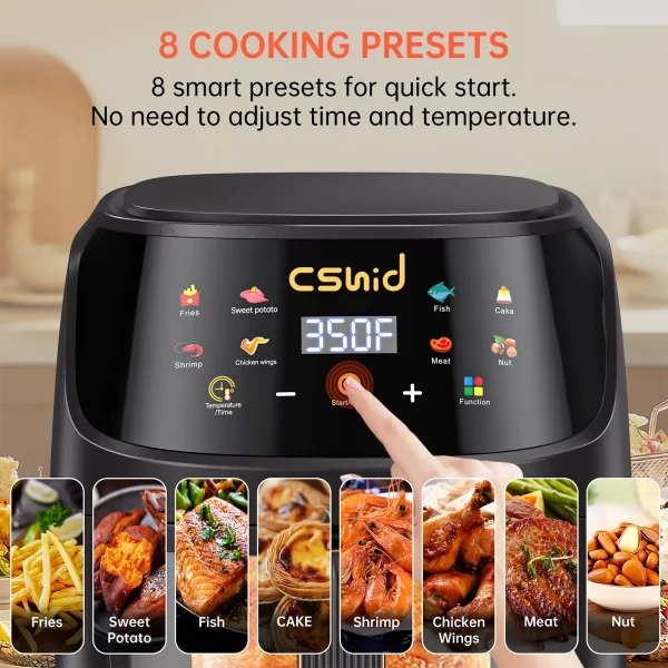 Air Fryer 7.4 QT Large Capacity Touch Screen Smart Fryers Household Multi-function Window Visible Air fryer that Crisps, Roasts, Reheats, & Dehydrates,Including Air Fryer Paper Liners 50PCS,Black