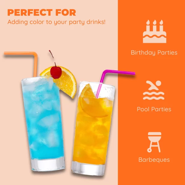 Jacent Disposable Plastic Drinking Straws: 125 count per Pack, Bendable Neon Straws Great for Parties, Restaurants, Home - 1 pack / 125 straws