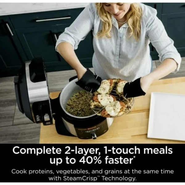 OL500 Foodi 6.5-qt. Pressure Cooker Steam Fryer with SmartLid, 13-in-1 that Air Fries, Bakes & More, with 2-Layer Capacity, Crisp Basket, Silver/Black (Brand New, Box Packed)