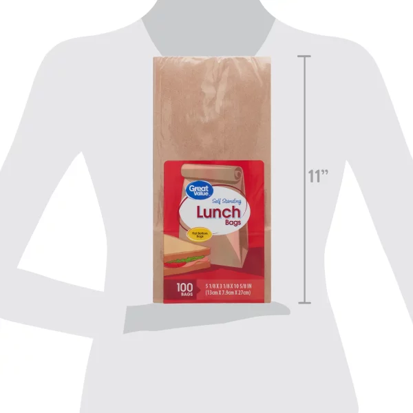 Great Value Self-Standing Lunch Bags, Brown, 100 Count