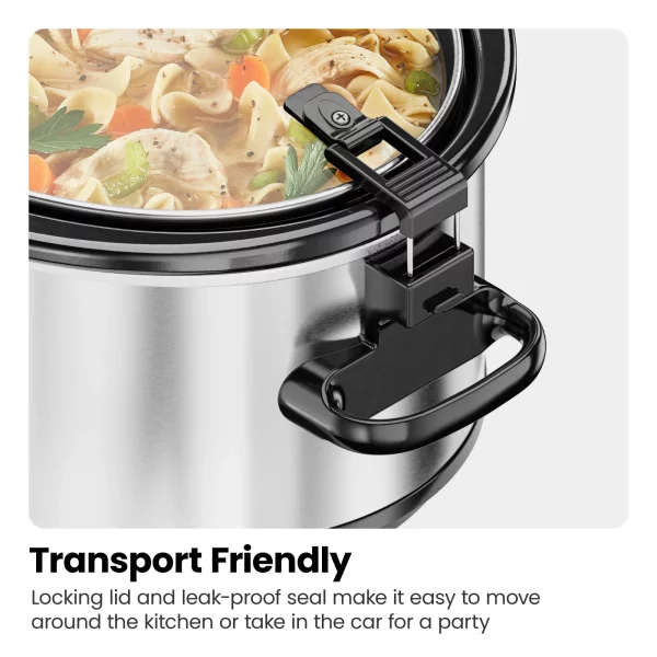 Chefman 6 Qt. Slow Cooker with Locking Lid, Stainless Steel