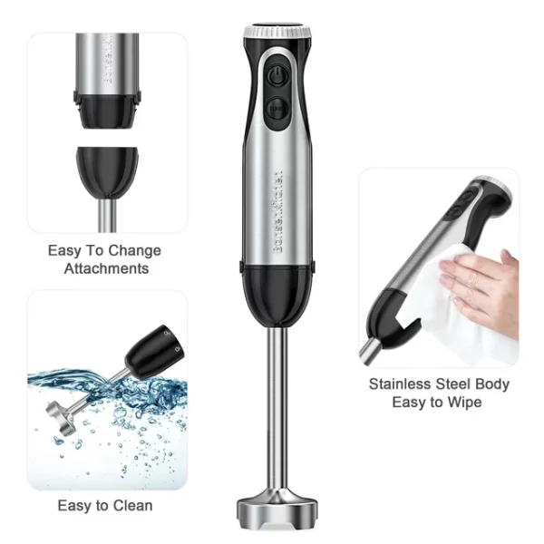 Bonsenkitchen Immersion Blender Handheld, Stainless Steel Hand Stick Blender, 20-Speed Hand Blender, Free Warranty