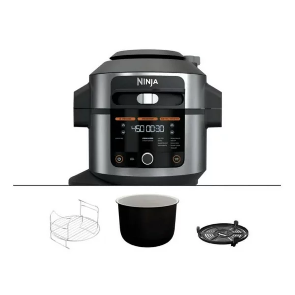 OL500 Foodi 6.5-qt. Pressure Cooker Steam Fryer with SmartLid, 13-in-1 that Air Fries, Bakes & More, with 2-Layer Capacity, Crisp Basket, Silver/Black (Brand New, Box Packed)
