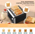 Gevi Toaster 4 Slice Toaster LED Digital Touch Screen Extra-Wide Slots Black + Silver