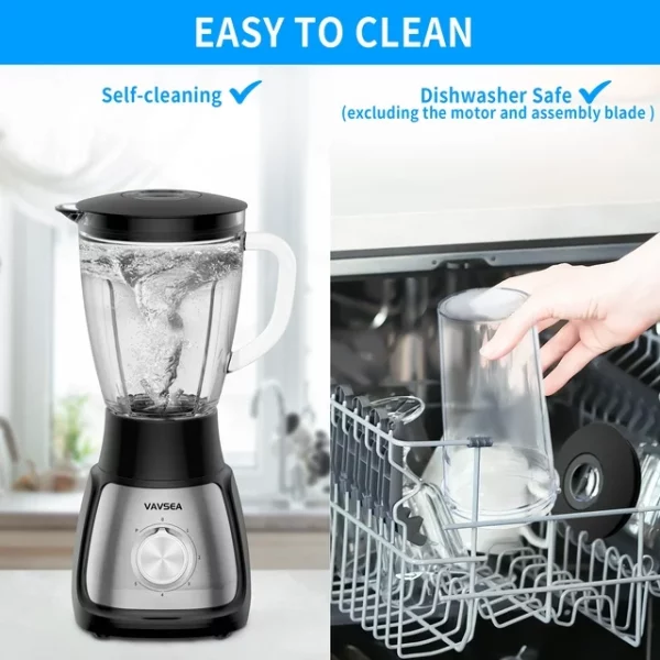 VAVSEA 1000W Countertop Blender for Shake and Smoothies, with 51oz Glass Jar & 20oz Travel Cup, 5 Speed Multifunctional Blenders for Kitchen Ice Crush Fruit Protein Drinks Vegetable, Silver