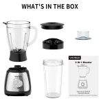 VAVSEA 1000W Countertop Blender for Shake and Smoothies, with 51oz Glass Jar & 20oz Travel Cup, 5 Speed Multifunctional Blenders for Kitchen Ice Crush Fruit Protein Drinks Vegetable, Silver