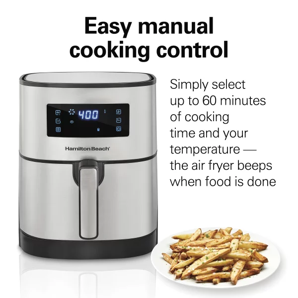 Hamilton Beach Digital Air Fryer, 5.8 Quart Capacity, Nonstick, Stylish Stainless Steel, 35075