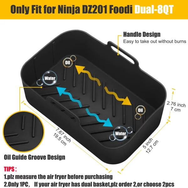 MMH 2Pcs Air Fryer Silicone Liners- Air Fryer Silicone Pot, Reusable Silicone Airfryer Liner Replacement Baking Tray Basket Insert, Non-stick, Easy Cleaning, Food Safe, Black
