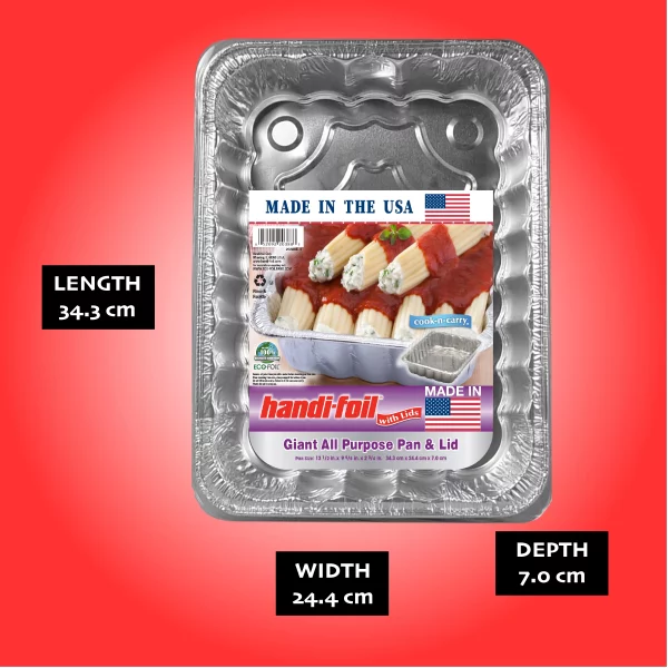 Handi-Foil Aluminum Foil Giant All Purpose Pan with Lid, 1 Count 13.5" x 9.625" x 2.75"