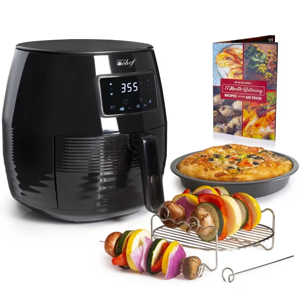 Deco Chef 5.8QT (19.3 Cup) Digital Electric Air Fryer with Accessories and Cookbook- Air Frying, Roasting, Baking, Crisping, and Reheating for Healthier and Faster Cooking (Black)