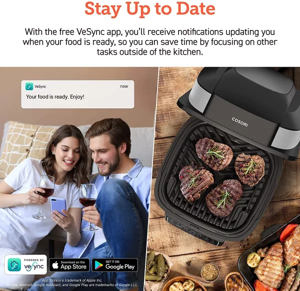 Cosori New Indoor Grill, Smart XL Air Fryer Combo Aeroblaze, 8-in-1, 6 Quart Voice Control, Black