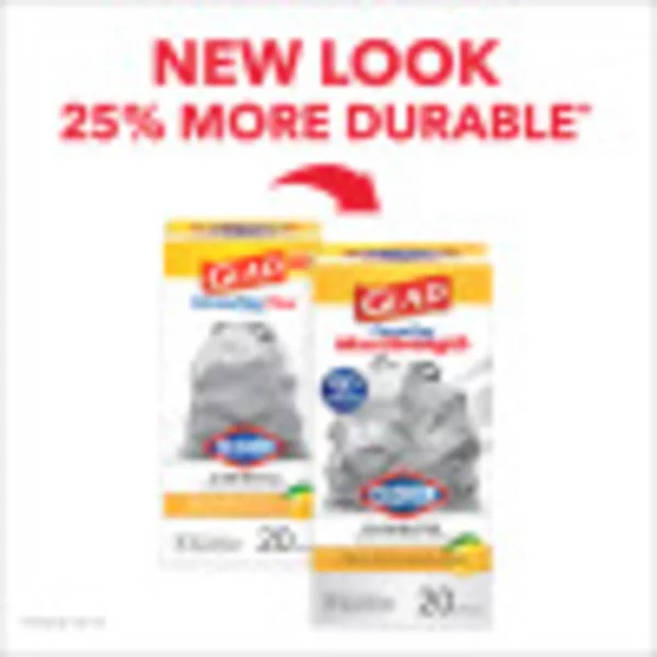 Glad ForceFlex MaxStrength with Clorox 13 Gallon Kitchen Trash Bags, Lemon Fresh Bleach, 20 Bags