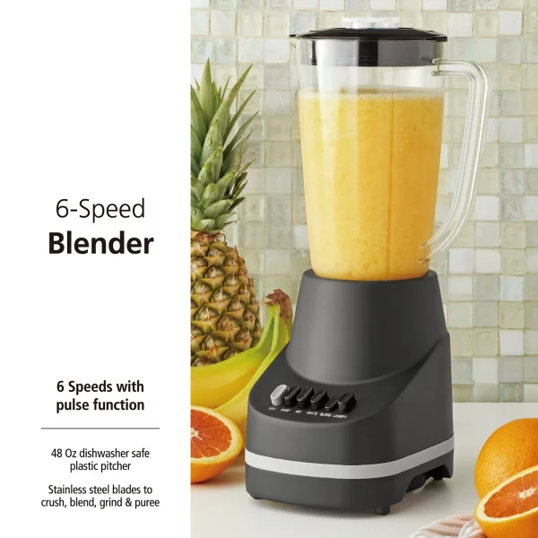 Mainstays 6-Speed Blender with 48 oz/1.5 L Pitcher, Black, New