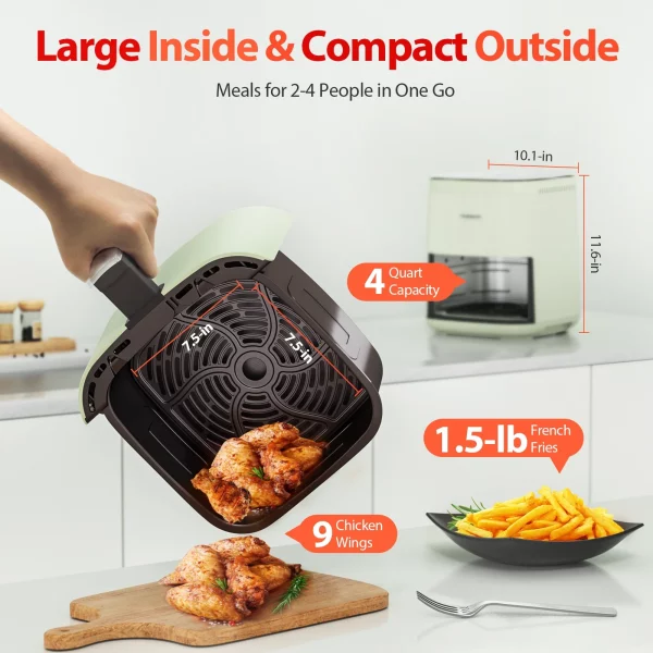 Air Fryer, Beelicious® 8-in-1 Smart Compact 4QT Air Fryers with Shake Reminder, 450°F Digital Airfryer with Flavor-Lock Tech, Tempered Glass Disaplay, Dishwahser-Safe&Nonstick,Fit for 2-4 People,Green