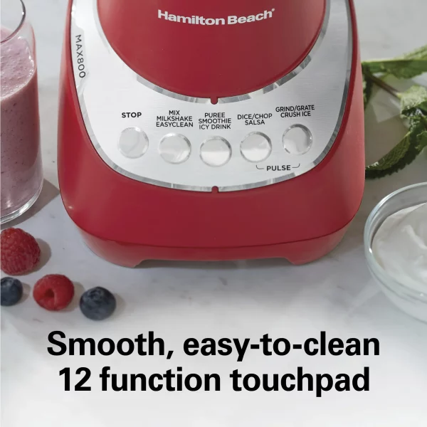 Hamilton Beach Wave Action Quiet Blender, 48 oz. Glass Jar, 12 Blending Functions, Red, New, 53531F