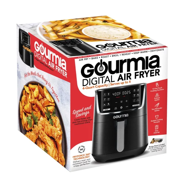Gourmia 4-Quart Digital Air Fryer with 12 One-Touch Presets, New, GAF414, 12 in High