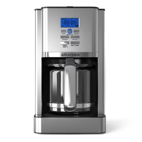 AIRMSEN Stainless Steel 12 Cup Drip Coffee Maker, Programmable Coffee Machine Self-Cleaning