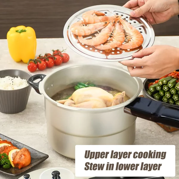 Ficcug 7.5 Quart Aluminum Pressure Cooker with Steamer, Fast Cooker Pot, Silver