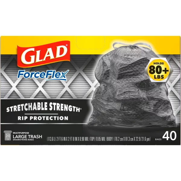 Glad ForceFlex 30 Gallon Large Trash Bags, Unscented, 40 Bags