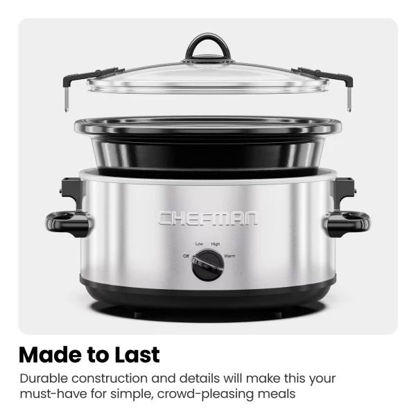 Chefman 6 Qt. Slow Cooker with Locking Lid, Stainless Steel