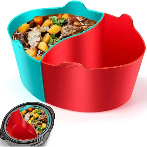 Slow Cooker Divider Liner Reusable & Leakproof Silicone Crockpot Divider insert Cooking Liner for 6 Quart Pot
