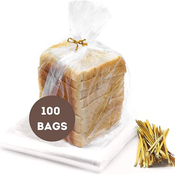 FUNSTITUTION Clear Plastic Bags Reusable Bread Storage with Twist Ties 100 Pack