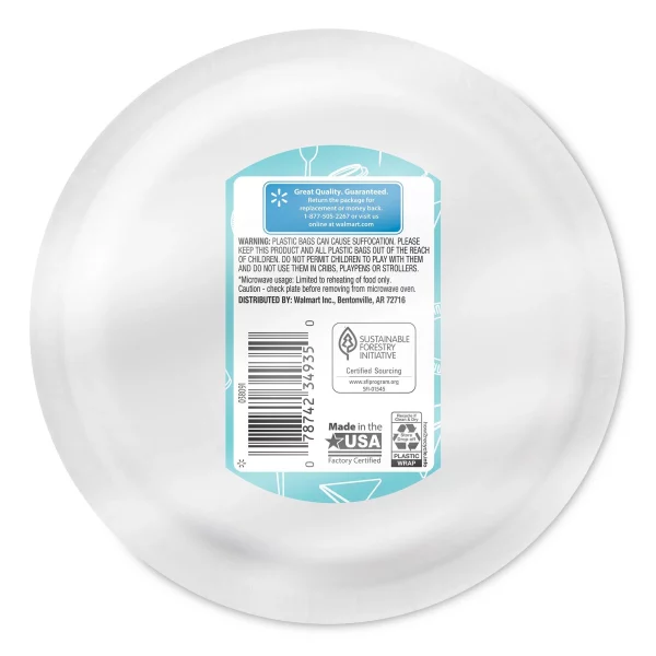 Great Value Everyday Strong, Soak Proof, Microwave Safe, Disposable Paper Plates, 10", Patterned, 200 Count