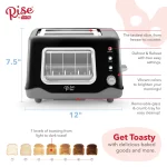 Rise by Dash Clear View 2-Slice Toaster with See Through Window - Defrost, Reheat, Feature for Bagels + Auto Shut off - Black