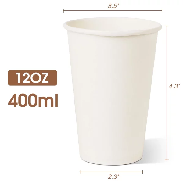 Treamon White Paper Coffee Cups, to Go Hot Cups for Coffee, 12 oz, 100 Count