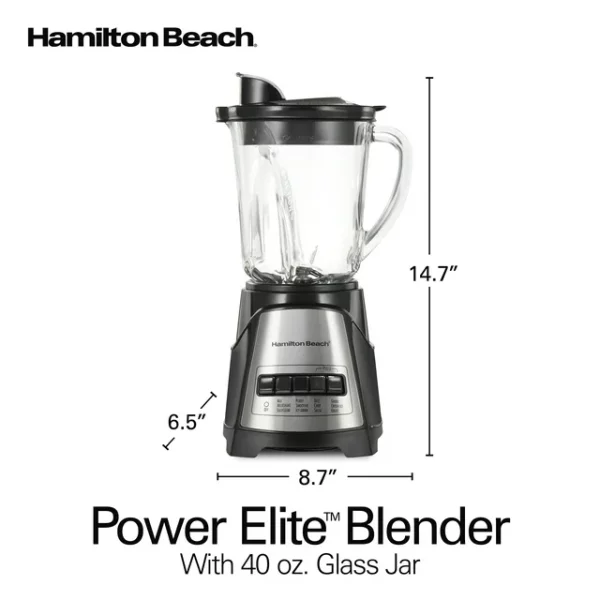 Hamilton Beach Power Elite Multi-Function Blender with Mess Free 40 oz. Glass Jar, 700 Watts, Black, 58148A