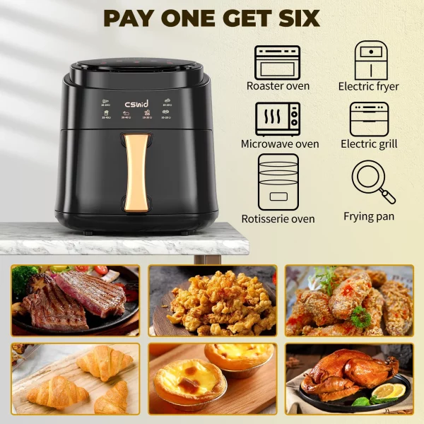 6.3 QT Large Capacity Air Fryer Touch Screen Smart Fryers Household Multi-function Air fryer that Crisps, Roasts, Reheats, & Dehydrates, High Gloss Finish,Including Air Fryer Paper Liners 50PCS,Black