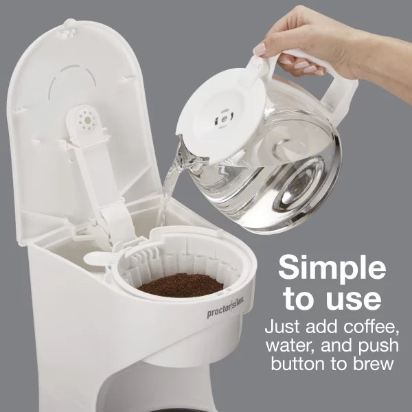 Proctor Silex 12 Cup Coffee Maker with Glass Carafe, Compatible with Smart Plugs, White, 43501PS